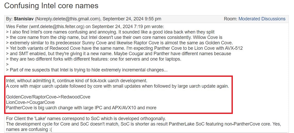 stanislav panther cove เผยซีพียู Intel Panther Cove จะทำการปรับปรุง IPC ครั้งใหญ่และรองรับชุดคำสั่ง APX/AVX10 เพื่อประสิทธิภาพที่แรงขึ้น