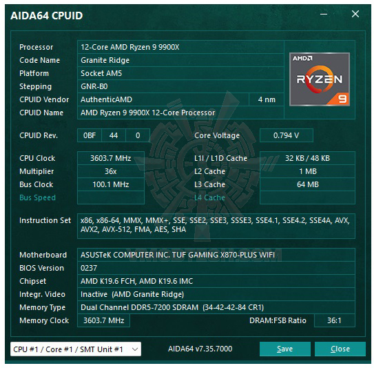 aida64 ASUS TUF GAMING X870 PLUS WIFI REVIEW