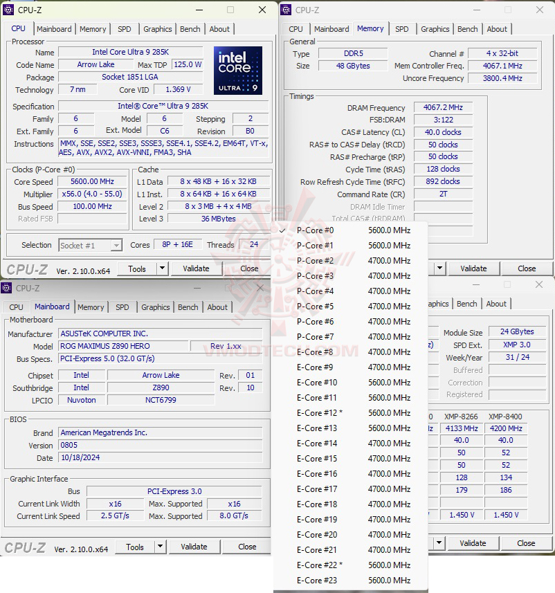 cpuz oc Intel Core Ultra 9 285K PROCESSOR REVIEW 