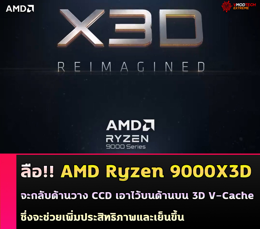 ลือ!! AMD Ryzen 9000X3D จะมาพร้อมกับการจัดเรียง CCD แบบใหม่ที่กลับด้านและการใช้ 3D V-Cache แบบเลเยอร์ โดยวาง CCD เอาไว้บนด้านบน 3D V-Cache ซึ่งจะช่วยเพิ่มประสิทธิภาพในการทำงานและการประมวลผลข้อมูลให้ดียิ่งขึ้น  