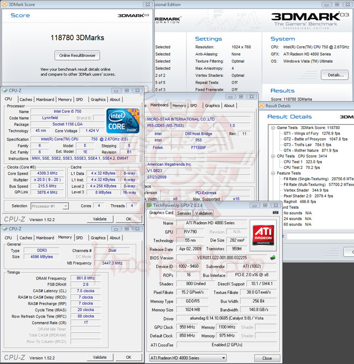 3dmark03 215 MSI P55 GD65   Overclock Results