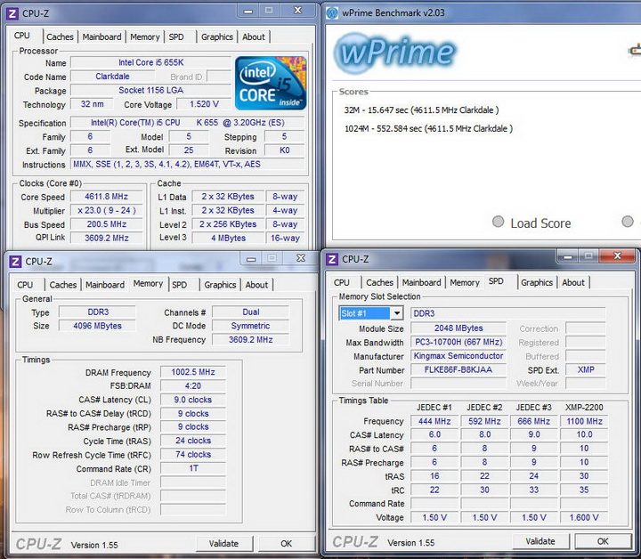 wprime Kingmax Hercules DDR3  Bus 2200MHz