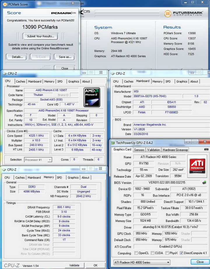 pcmark05 MSI 890FXA GD70 & AMD Phenom II X6 1090T