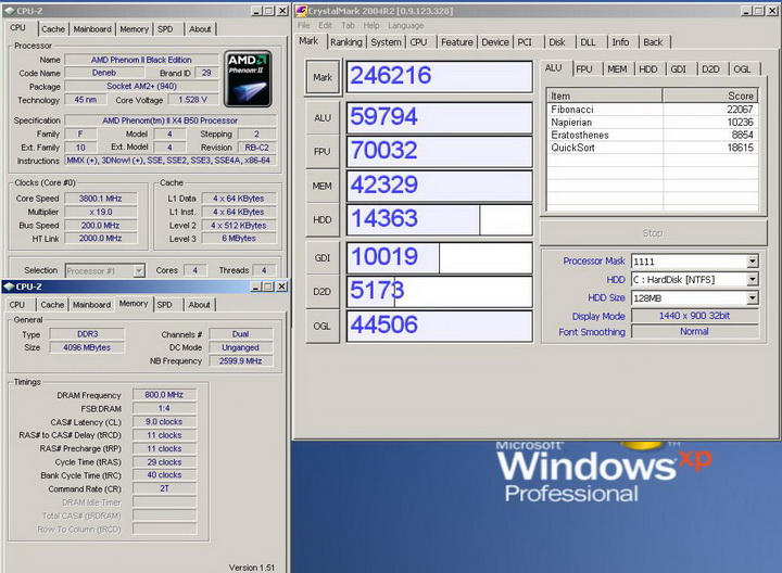 crystalmark 2004r Phenom II X2 550BE VS Asrock M3A790GXH/128M 4 Core Test..