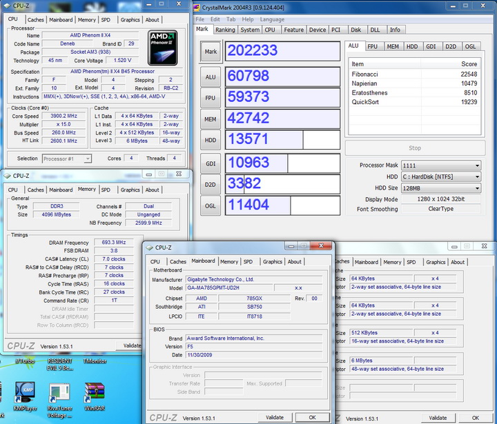 crystalmark2004r3 AMD  Phenom II 545 @ 4 Cores !!!  