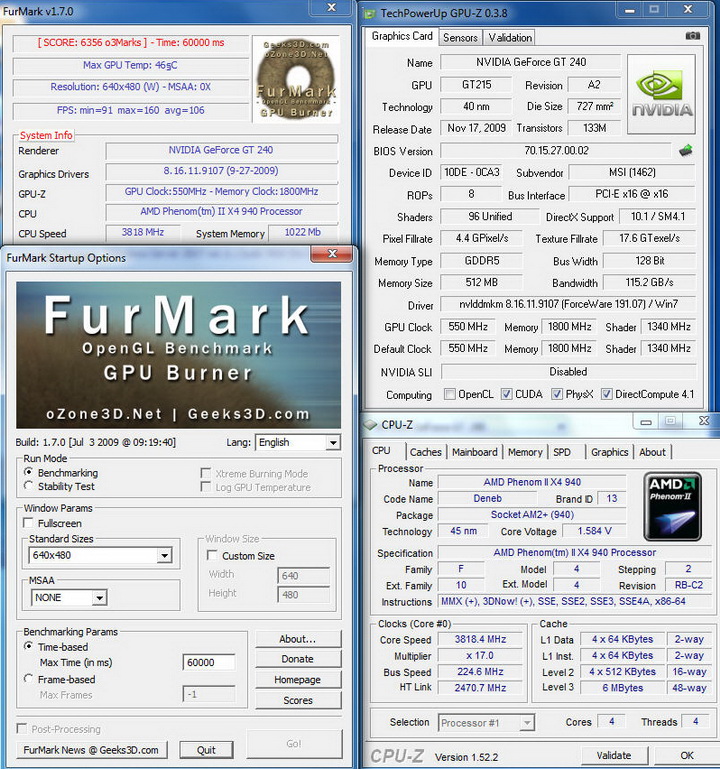 furmark2 MSI N240GT OC Edition