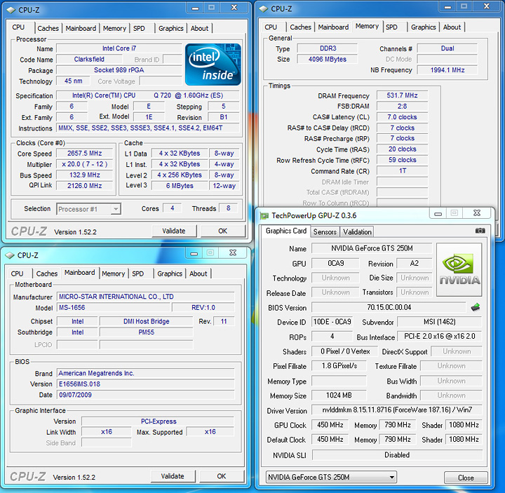 cpuz MSI GT640 Performance & OVERCLOCK !! กับซีพียู Core i7 Q720 m