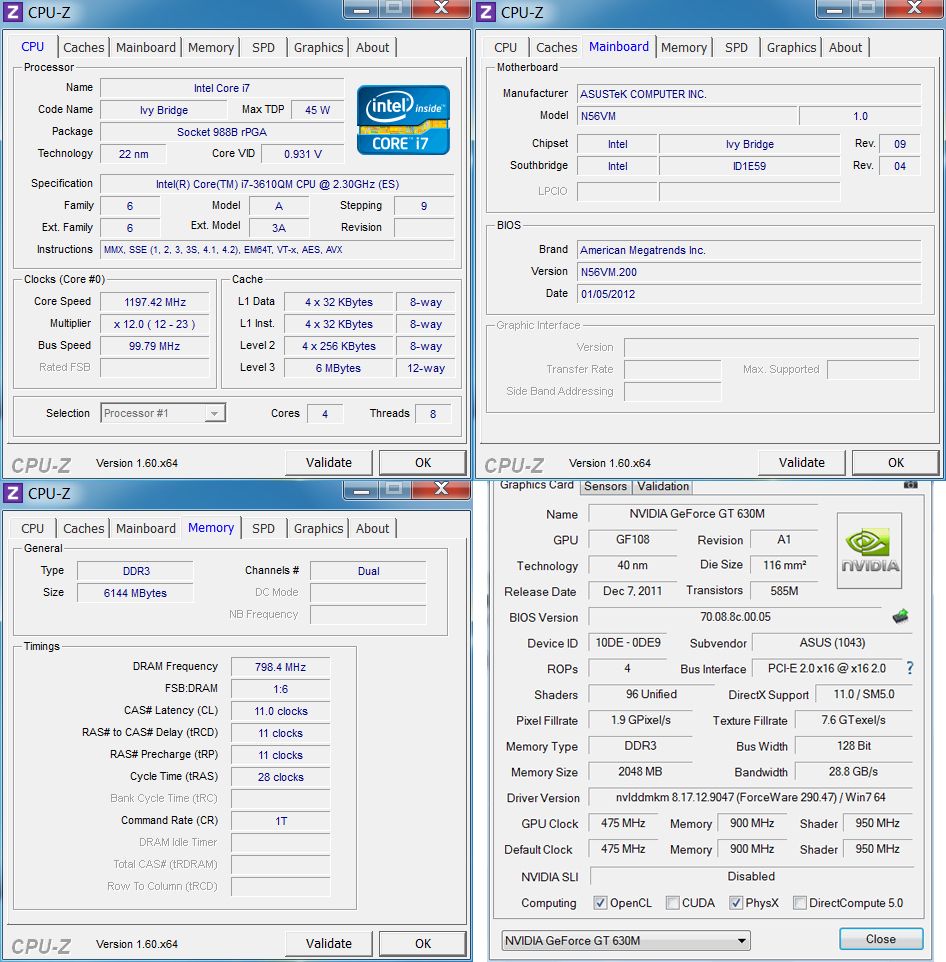 cpuz Review : Asus N56VM 