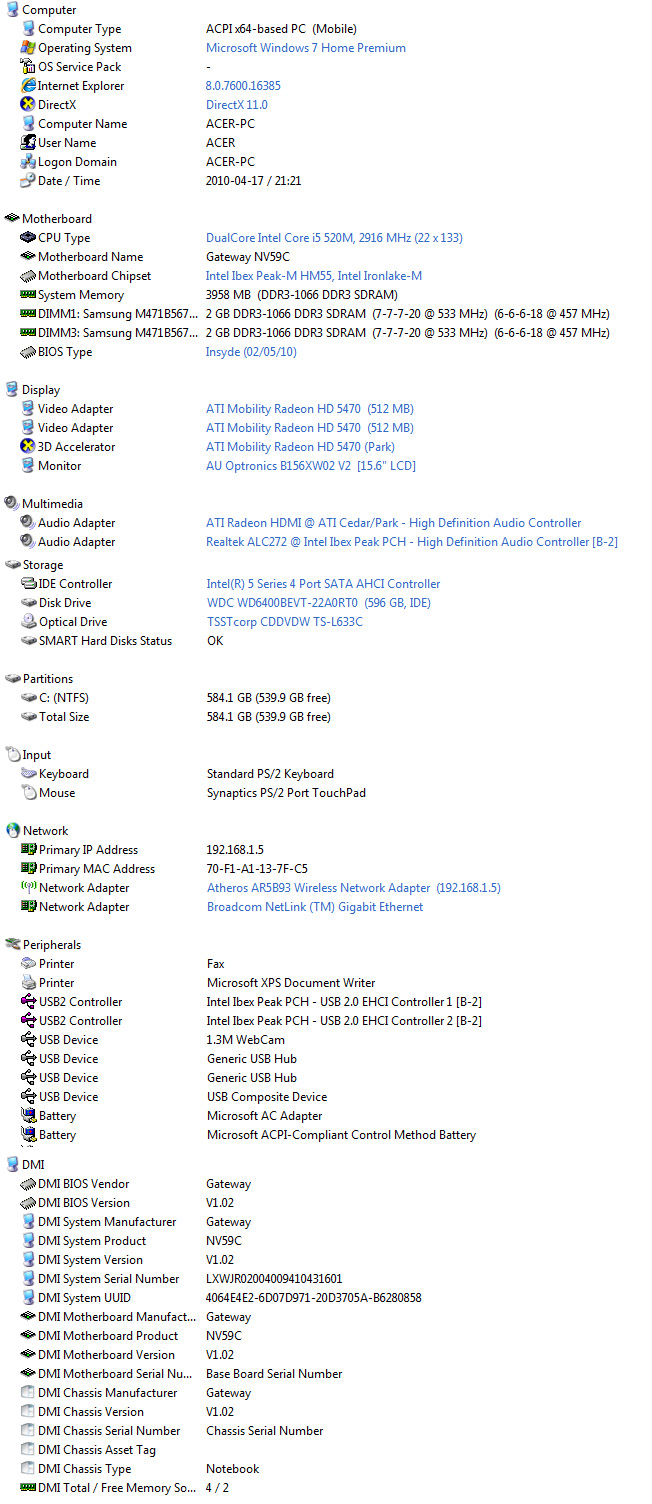 evin Review : Gateway NV59C (Intel Core i5 520)