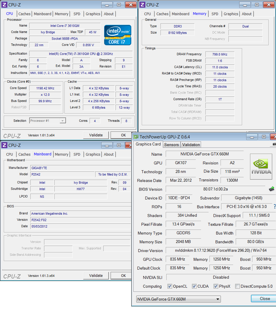 cpuz Review : Gigabyte P2542 notebook