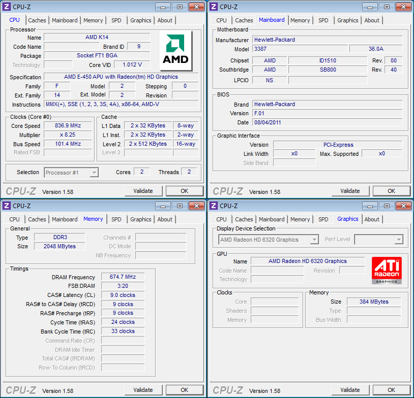 cpuz Review : HP Pavillion DM1