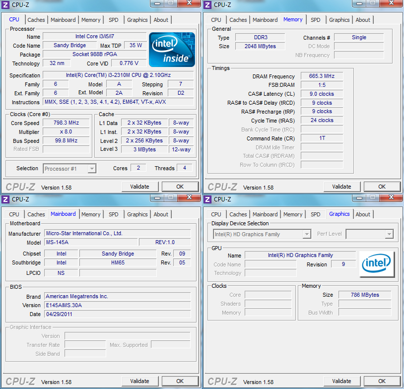 cpuz Review : MSI CR460 notebook