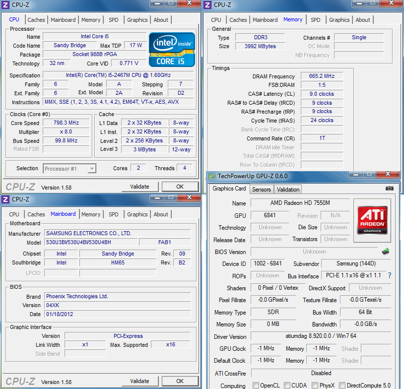 cpuz Review : Samsung 5 Series Ultrabook