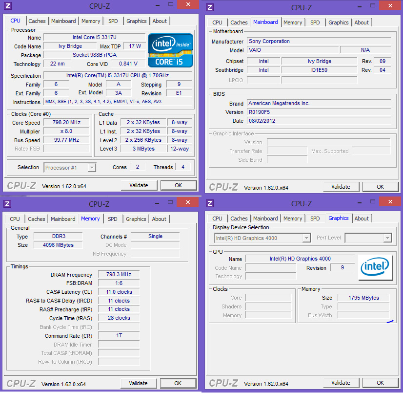 cpuz Review : Sony VAIO Tap 20