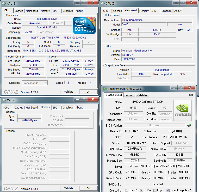 cpuz Review : Sony VAIO CW26FH ขุมพลัง Intel Core i5