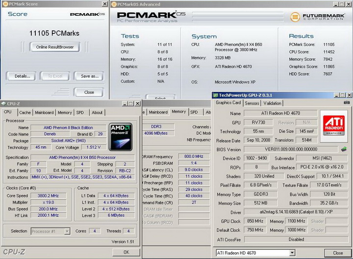 pcmark05r Phenom II X2 550BE VS Asrock M3A790GXH/128M 4 Core Test..