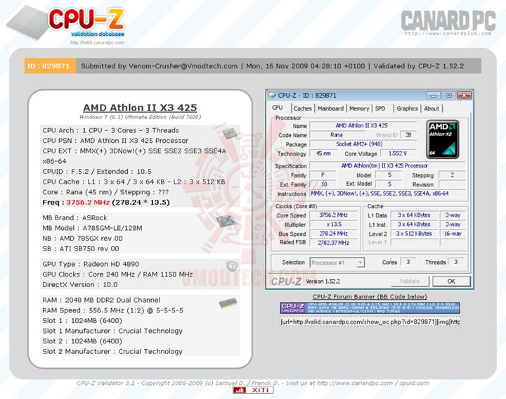 validatex3 AMD Athlon II X3 425 Unlocks Core & L3 Cache Review