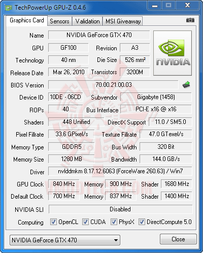 gz ov GIGABYTE GTX 470 SUPER OVERCLOCK 1280MB GDDR5 Review